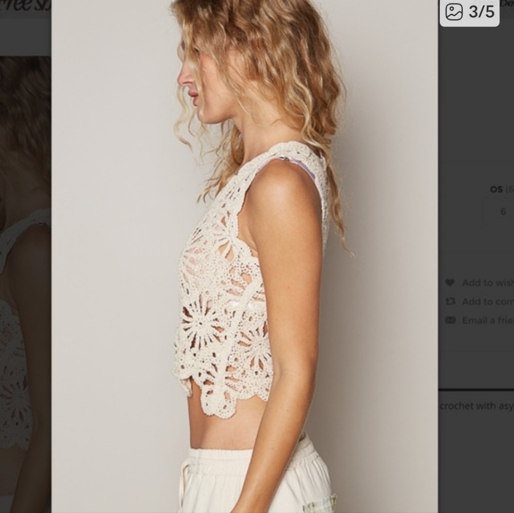 POL Natalie Lace Crochet Crop Top Cream - Picture 4 of 10